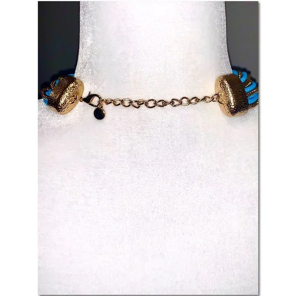 Turquoise Blue & Gold Multistrand Beaded Fashion Necklace & Earring Set EUC - Picture 6 of 6